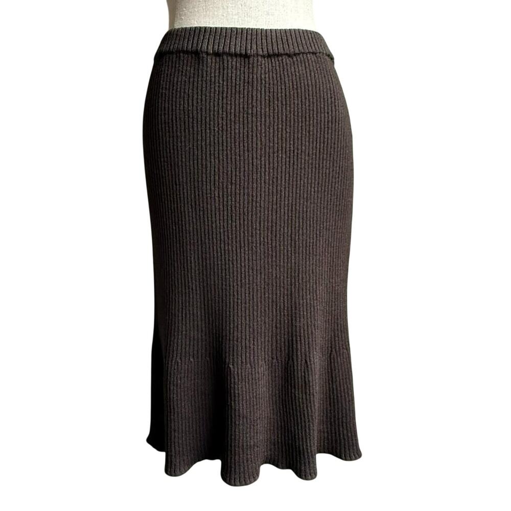 St. John by Marie Gray Ribbed Knit Fluted Hem Brown Skirt Size 8